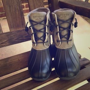 Sperry Gray and Black Duck Boots